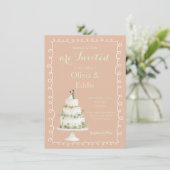 Carte d'invitation de mariage avec code QR Gâteau  (Debout devant)