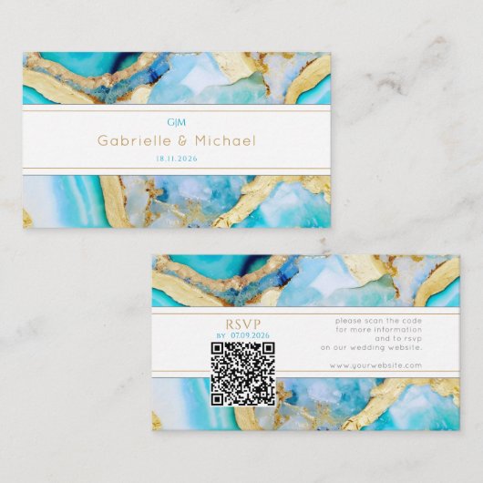 Carte d'invitation de mariage avec QR Code doré Ag (Devant / Derrière)