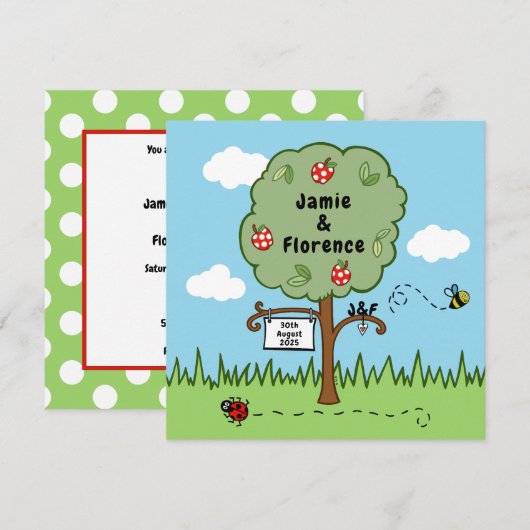 Carte d'invitation de mariage avec un arbre de cél (Devant / Derrière)