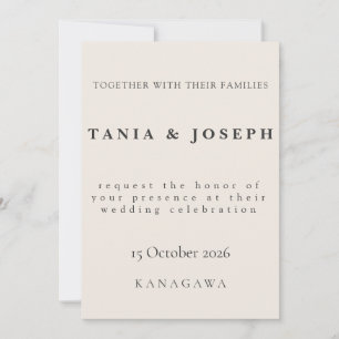 Carte d'invitation de mariage beige minimaliste