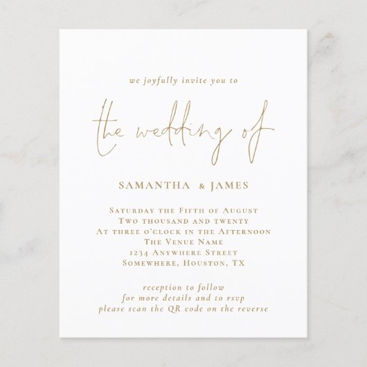 Carte d'invitation de mariage blanche dorée avec c (Devant)