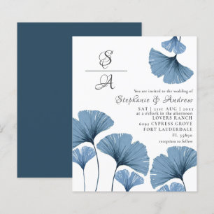 Carte d'invitation de mariage bleu et blanc Budget