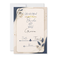 Carte d'invitation de mariage bleu et or de la Roy