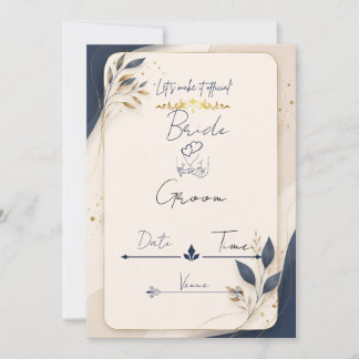 Carte d'invitation de mariage bleu et or de la Roy