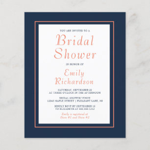 Carte d'invitation de mariage bleu marine corail B