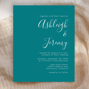Carte d'invitation de mariage bleu turquoise Budge