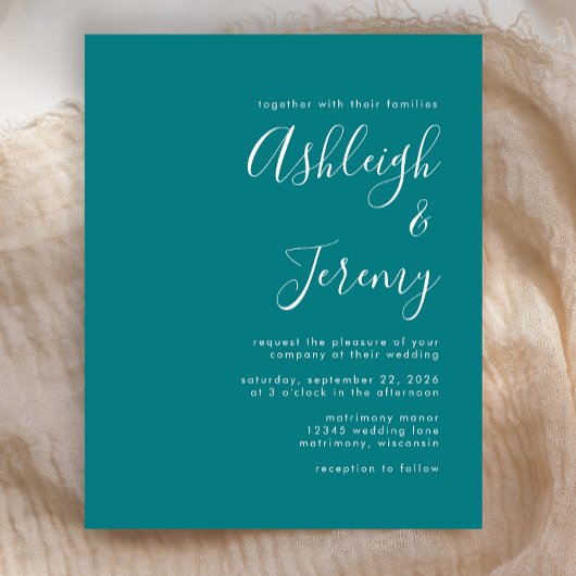 Carte d'invitation de mariage bleu turquoise Budge