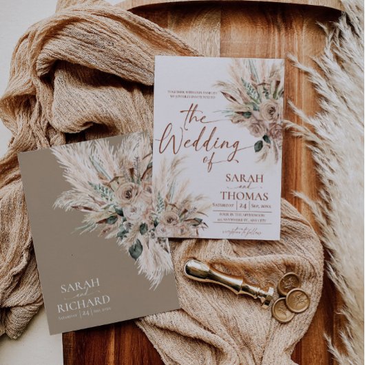 Carte d'invitation de mariage bohème rustique tan
