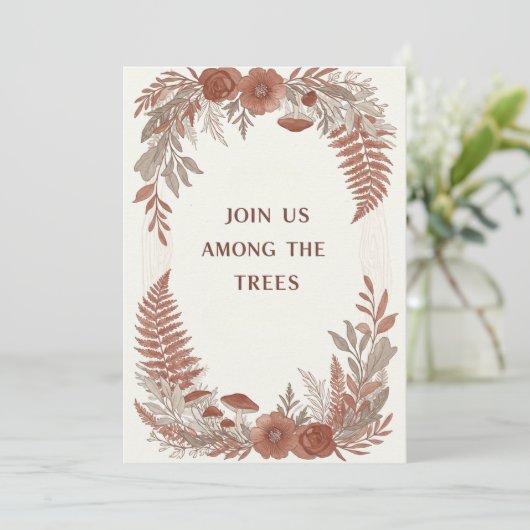 Carte d'invitation de mariage Boho Forêt de Bois (Debout devant)