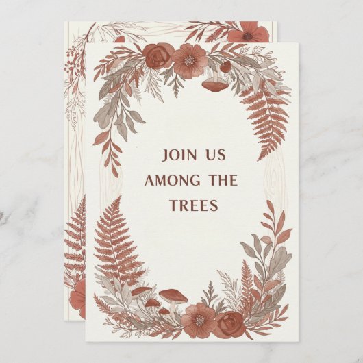 Carte d'invitation de mariage Boho Forêt de Bois (Devant / Derrière)