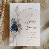 Carte d'invitation de mariage Boho Navy Pampas