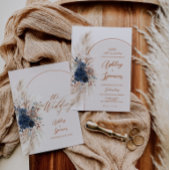 Carte d'invitation de mariage Boho Navy Pampas
