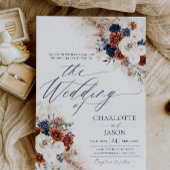 Carte d'invitation de mariage Boho Rust Navy pour