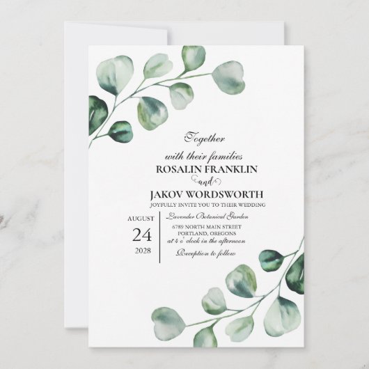 Carte d'invitation de mariage botanique à la verdu (Devant)