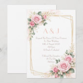 CARTE D'INVITATION DE MARIAGE BOTANIQUE ROSE (Devant / Derrière)