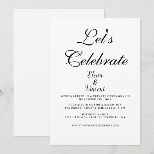 Carte d'invitation de mariage CLASSIQUE simple (Devant / Derrière)