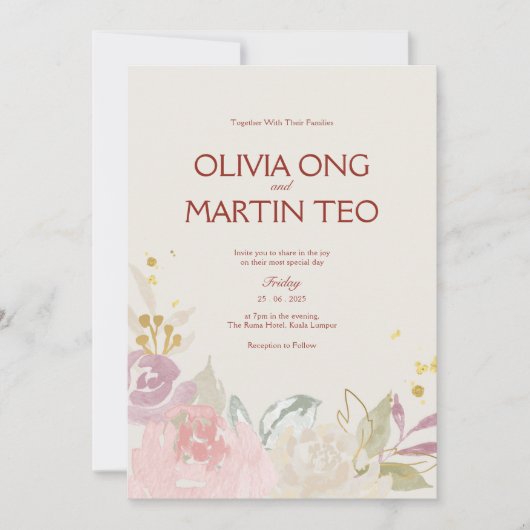 Carte d'invitation de mariage classique sur le thè (Devant)