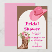 carte d'invitation de mariage cowboy floral rose (Devant / Derrière)