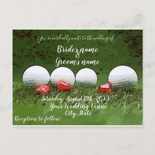 Carte d'invitation de mariage de golf avec balle d (Devant)