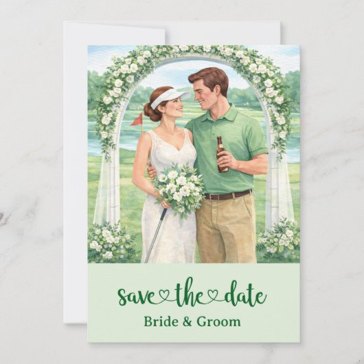 Carte d'invitation de mariage de golf avec mariée (Devant)