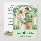 Carte d'invitation de mariage de golf avec mariée (Devant / Derrière)