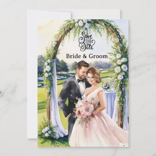 Carte d'invitation de mariage de golf avec mariée (Devant)