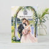 Carte d'invitation de mariage de golf avec mariée (Debout devant)