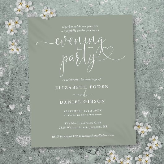 Carte d'invitation de mariage de soirée verte sage