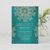 CARTE D'INVITATION DE MARIAGE DE STYLE INDIEN TEAL (Debout devant)