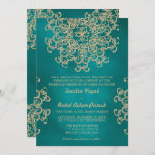 CARTE D'INVITATION DE MARIAGE DE STYLE INDIEN TEAL (Devant / Derrière)