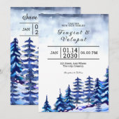 Carte d'invitation de mariage d'hiver Mountain Tre (Devant / Derrière)