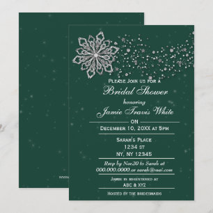 carte d'invitation de mariage d'hiver verte et arg