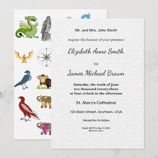 Carte d'invitation de mariage Élégant Classique Mi (Devant / Derrière)