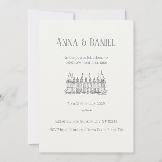 Carte d'invitation de mariage élégante (Devant)