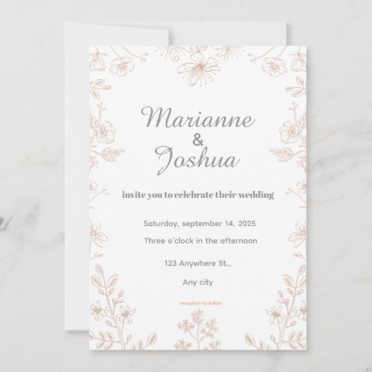 Carte d'invitation de mariage élégante (Devant)