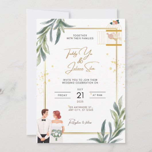 Carte d'invitation de mariage élégante (Devant)