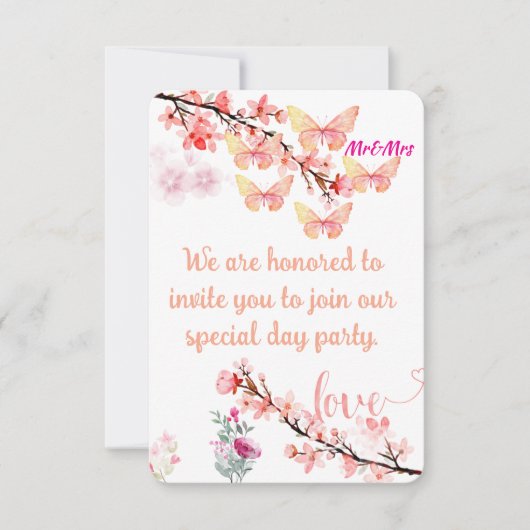 Carte d'invitation de mariage élégante avec motif  (Devant)