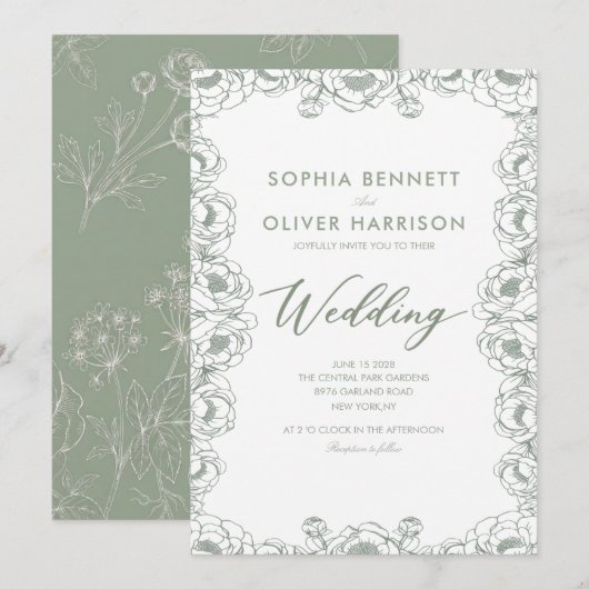 carte d'invitation de mariage élégante et simple d (Devant / Derrière)
