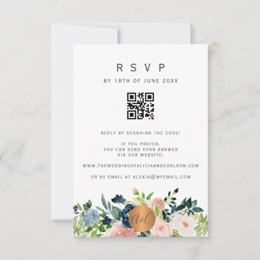 CARTE D'INVITATION DE MARIAGE élégante florale ave (Devant)