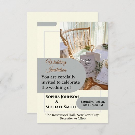 Carte d'invitation de mariage élégante – Minimal B (Devant / Derrière)