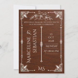 Carte d'invitation de mariage en bois de noyer fon