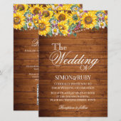 Carte d'invitation de mariage en bois floral rusti (Devant / Derrière)