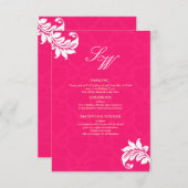 Carte d'invitation de mariage en damassé rose vif (Devant / Derrière)