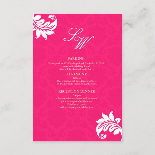 Carte d'invitation de mariage en damassé rose vif (Devant)