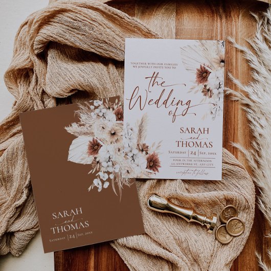 Carte d'invitation de mariage en terre cuite Boho