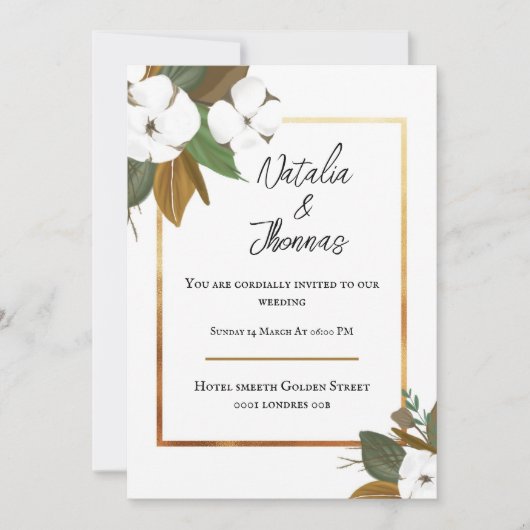 Carte d'invitation de mariage fleur blanche (Devant)