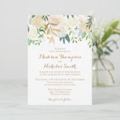 Carte d'invitation de mariage Fleur or et blanc (Debout devant)