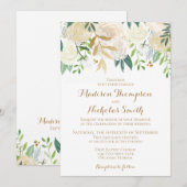 Carte d'invitation de mariage Fleur or et blanc (Devant / Derrière)
