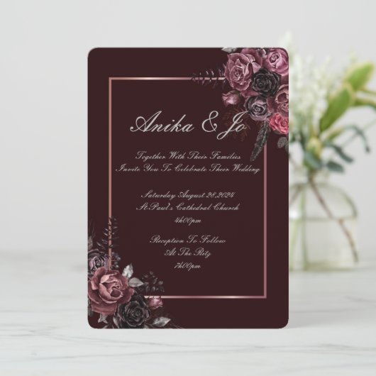 CARTE D'INVITATION DE MARIAGE FLORAL COULEURS D'AU (Debout devant)