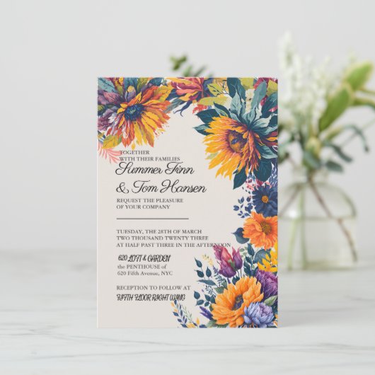 Carte d'invitation de mariage floral d'été moderne (Debout devant)